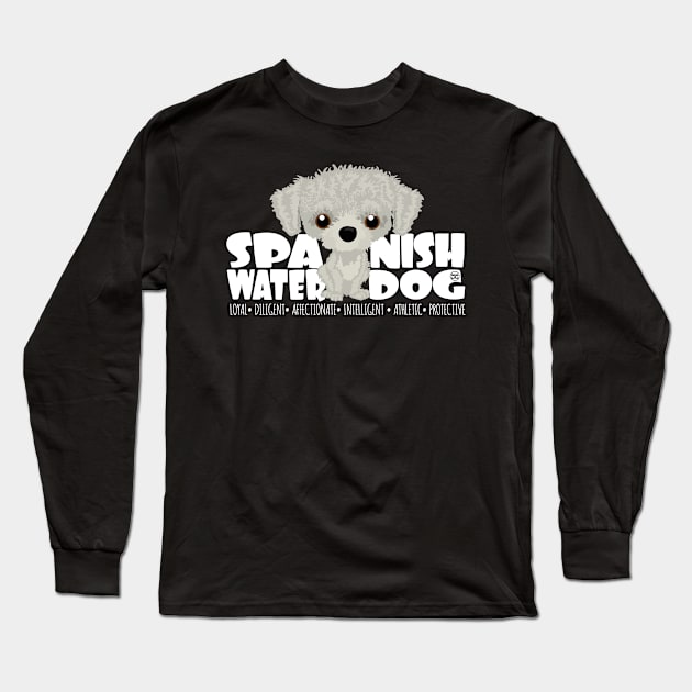 Spanish Water Dog (White) - DGBigHead Long Sleeve T-Shirt by DoggyGraphics